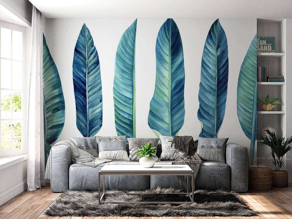 Hojas tropicales sobre fondo blanco
