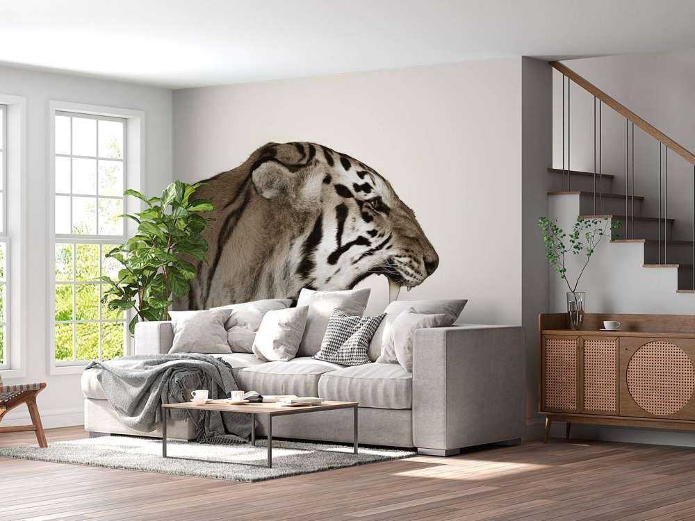 Tigre rugiente blanco hueso
