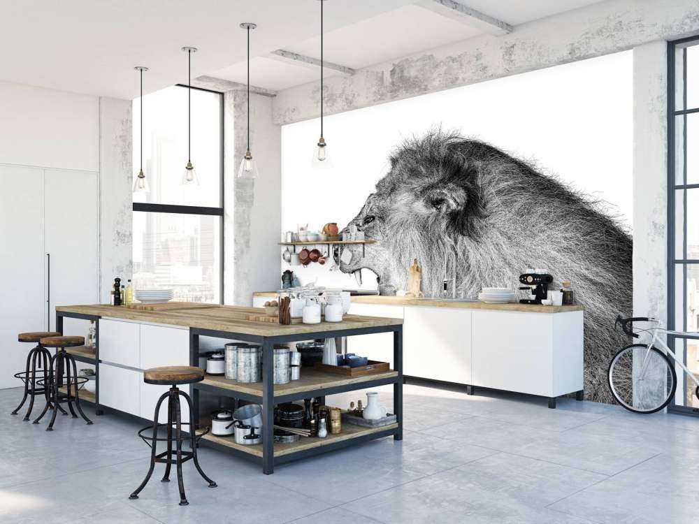 León rugiente blanco
