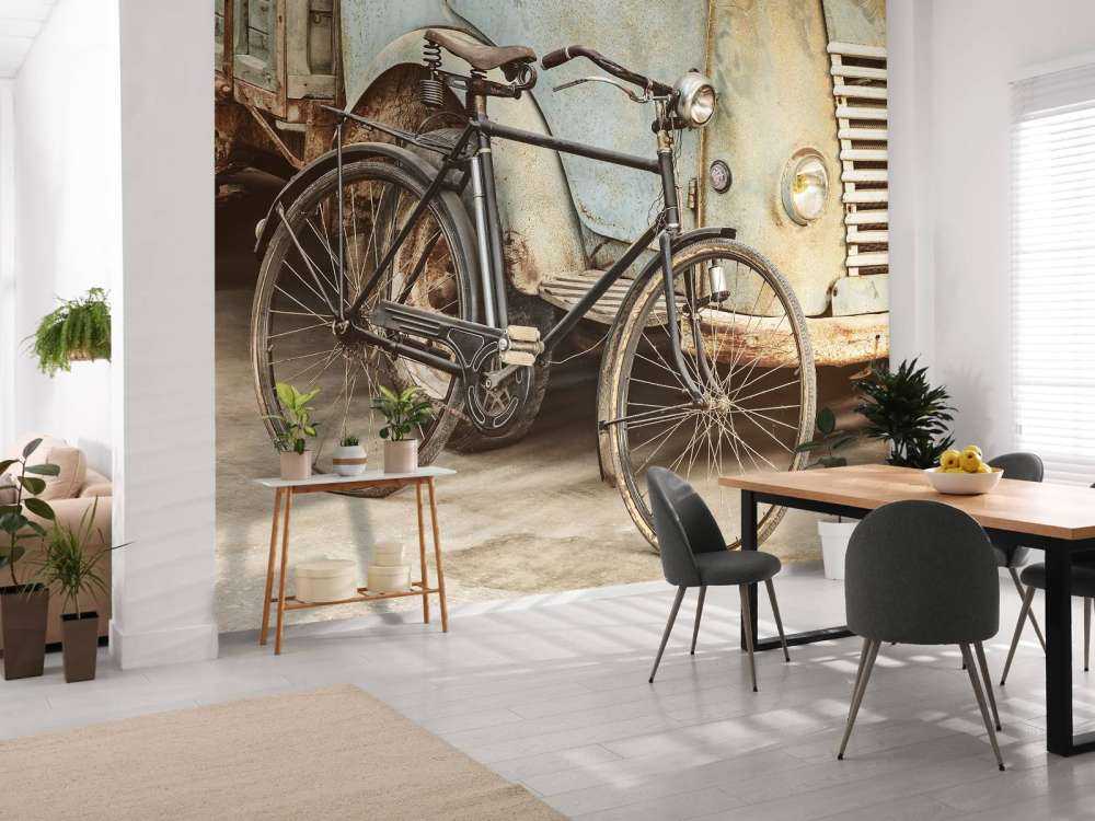 Bicicleta antigua retro con camión