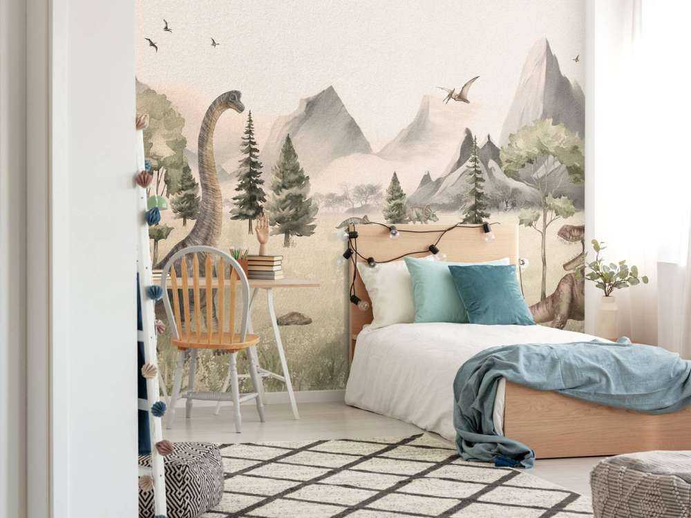 Paisaje con dinosaurios en beige