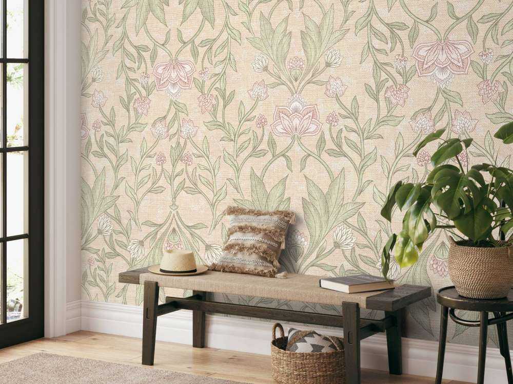Morris damasco floral - pelusa de melocotón