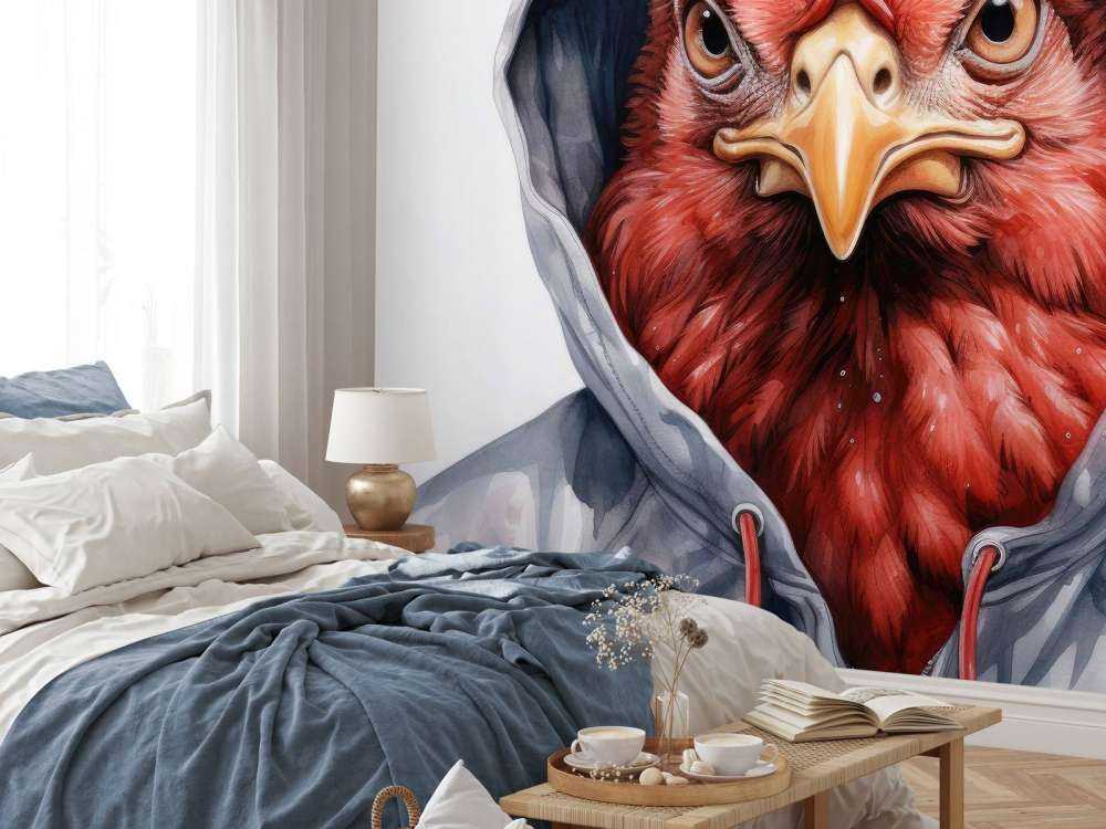 Pollo de dibujos animados en acuarela con sudadera con capucha