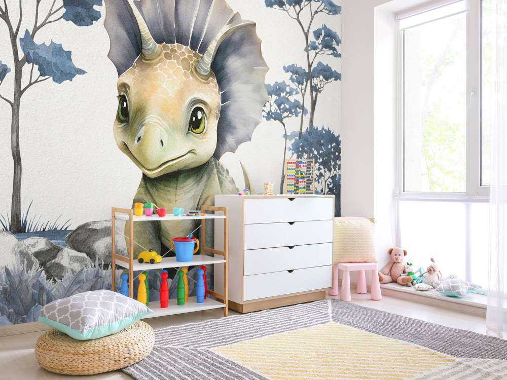 Bebé triceratops en la jungla azul