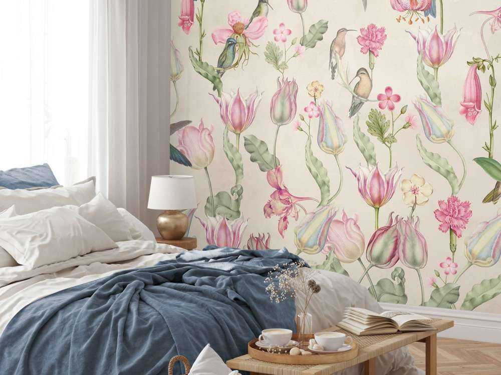 Sinfonía de Colibríes de Primavera - Elegancia de Crema Sonrojada