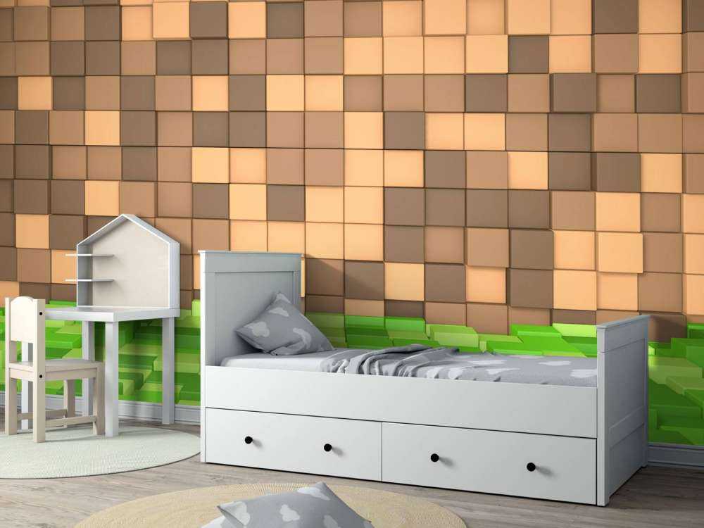 Paisaje 3D de Minecraft con bloques marrones