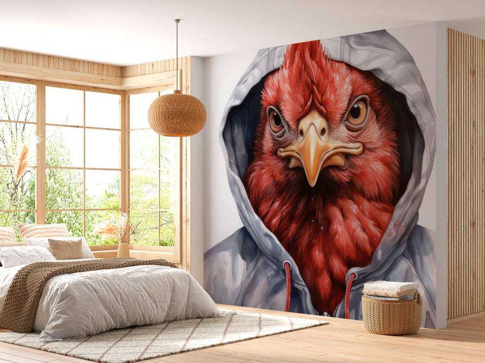 Pollo de dibujos animados en acuarela con sudadera con capucha