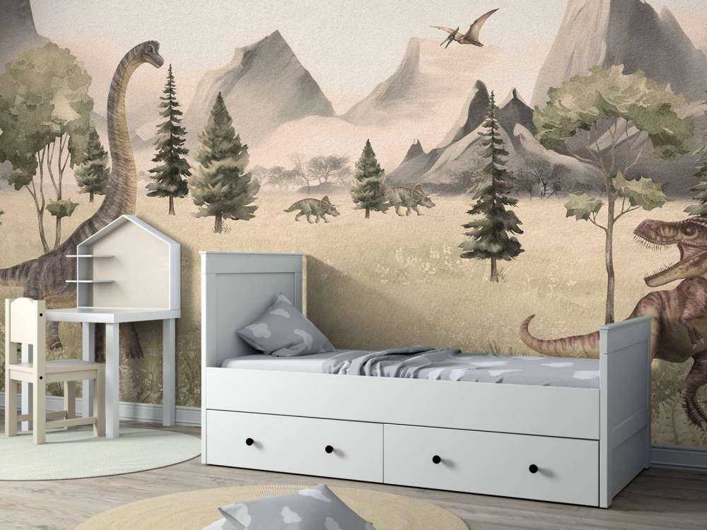 Paisaje con dinosaurios en beige