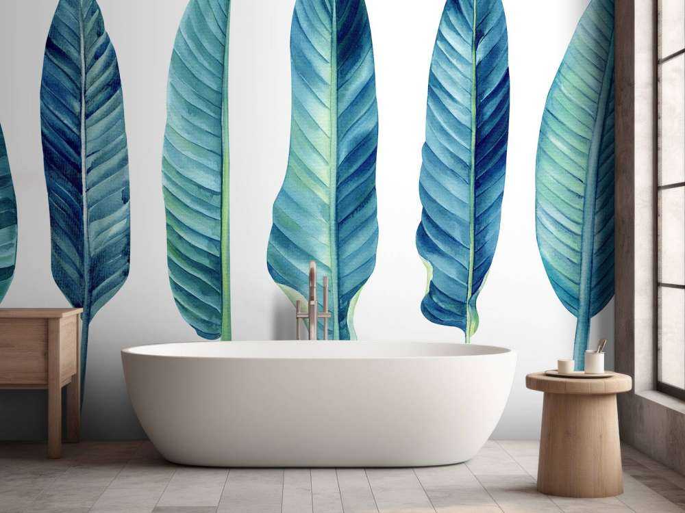 Hojas tropicales sobre fondo blanco