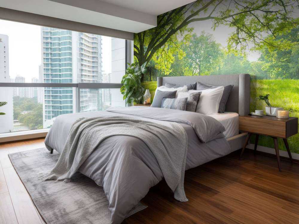 Hermoso árbol con hierba verde