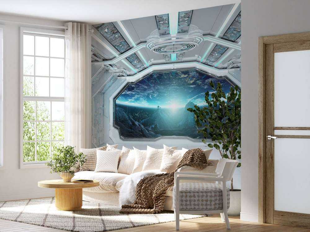 Nave espacial con vistas a un planeta