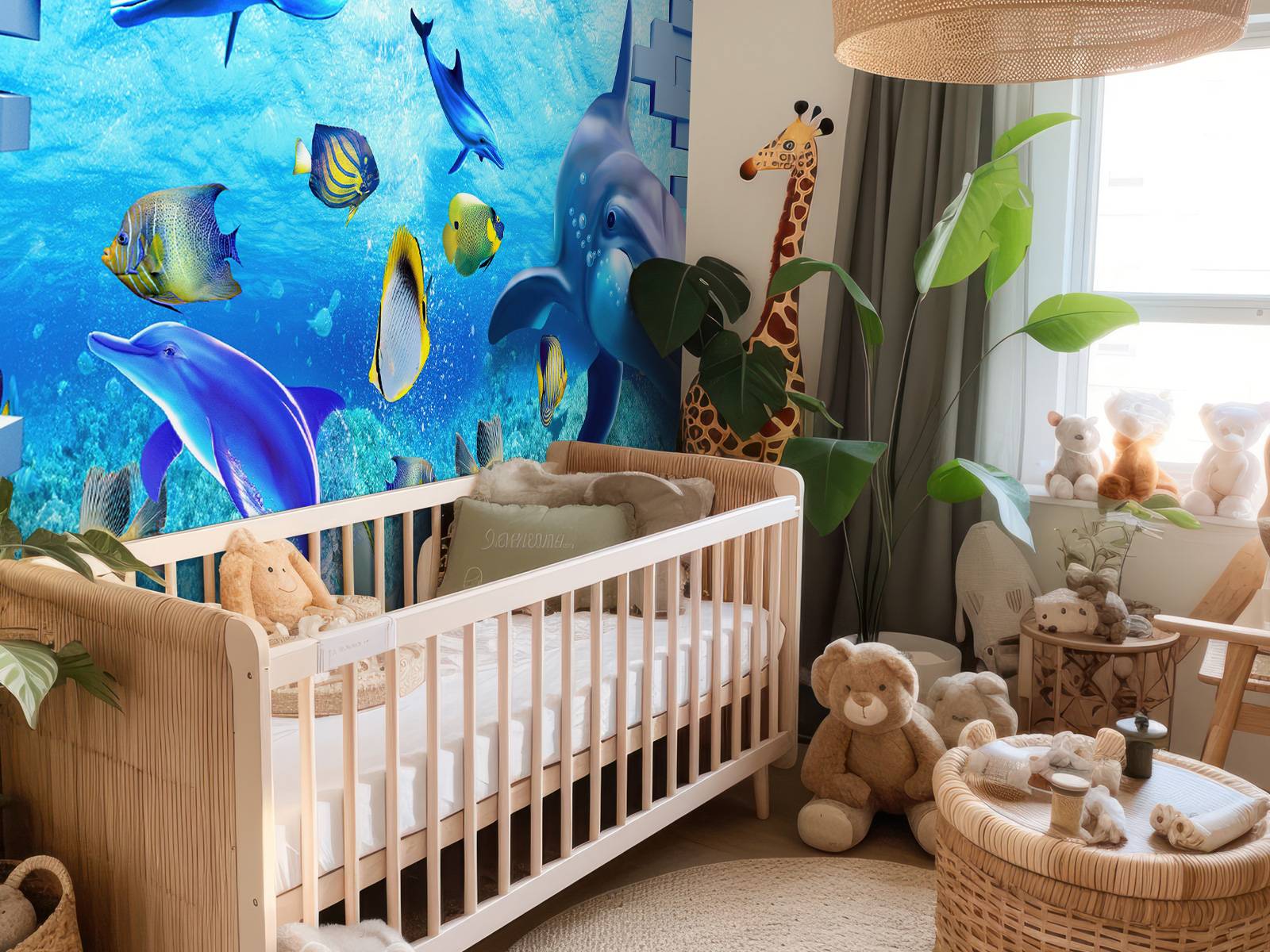 Papel Pintado - Delfines detrás de un muro, image size:1600x1200