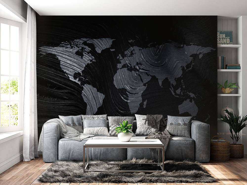 Mapa del mundo en una hoja de palmera