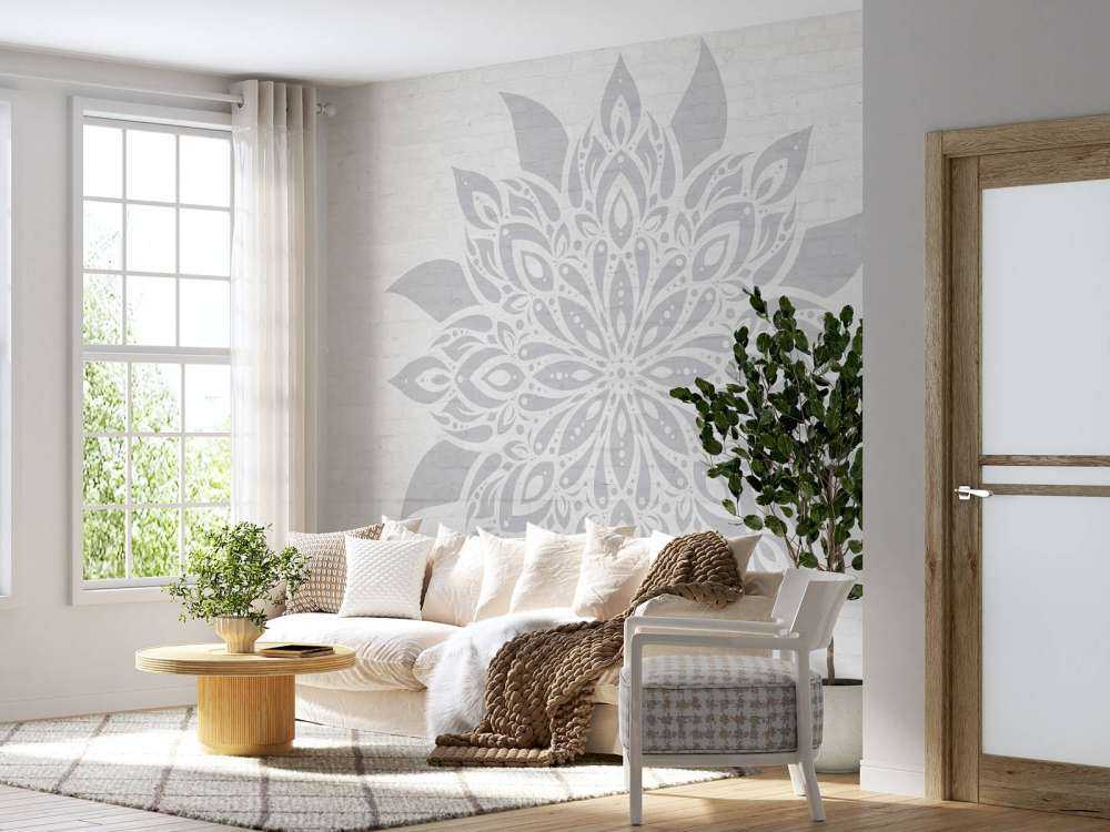 Flor de mandala gris suave