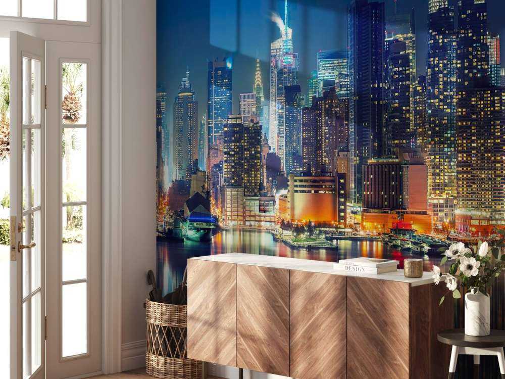 Empapelado del horizonte de Nueva York por la noche
