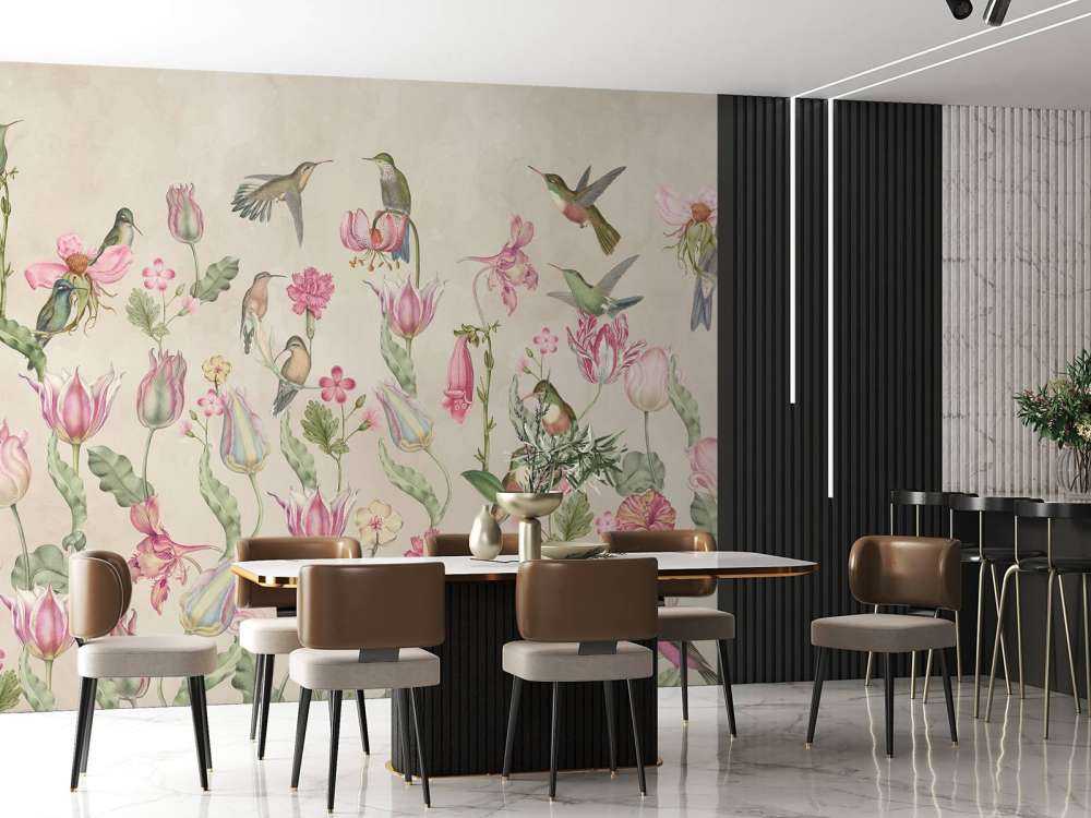 Sinfonía de Colibríes de Primavera - Elegancia de Crema Sonrojada