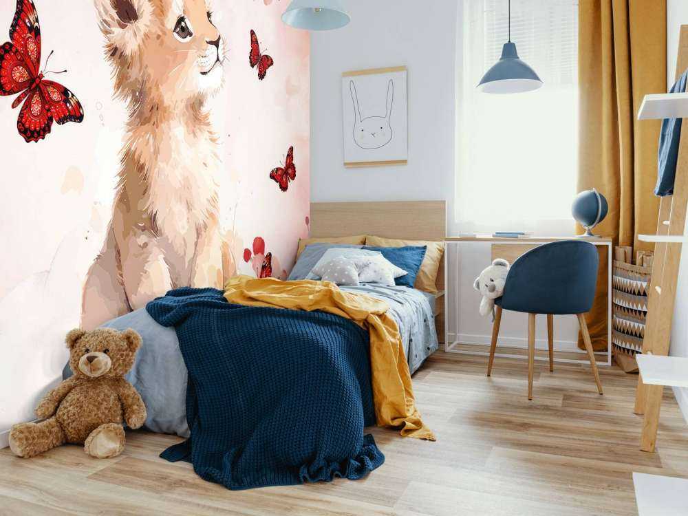 Cachorro de león soñador y mariposas