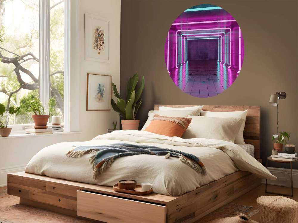 Sala de hormigón con luces de neón