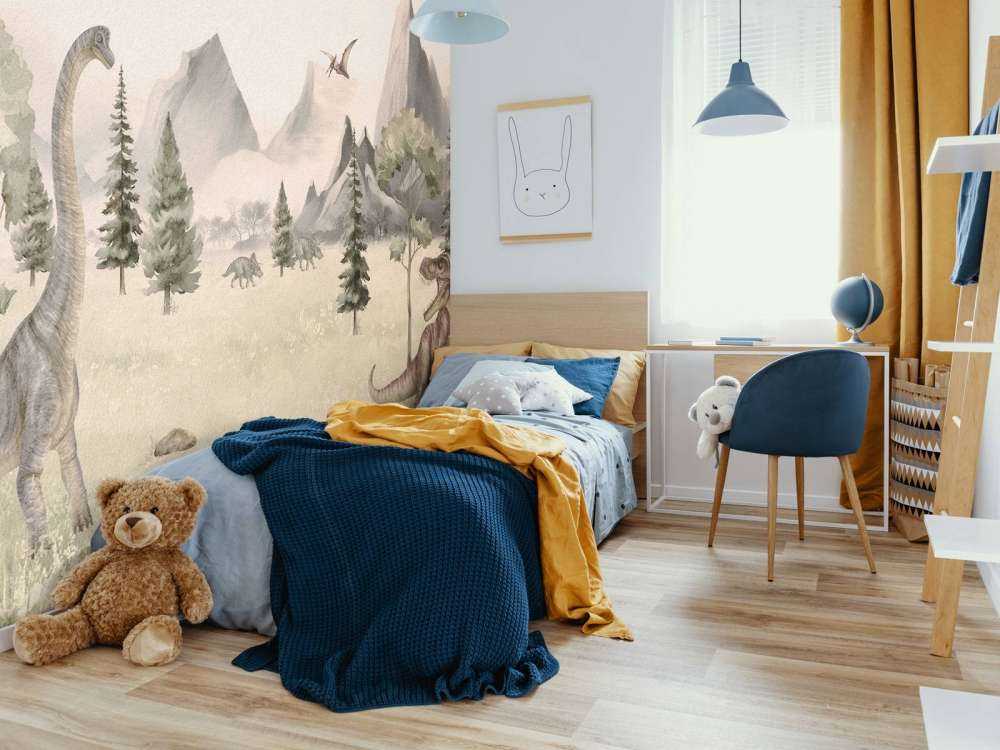 Paisaje con dinosaurios en beige