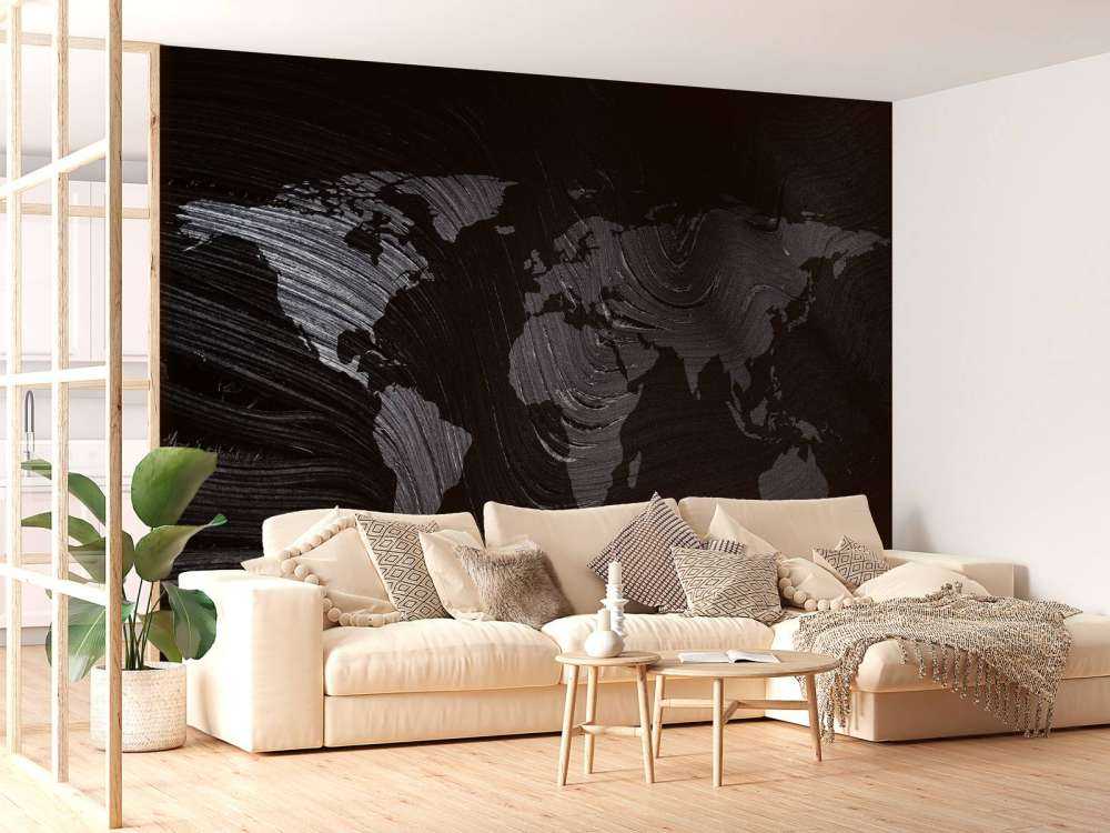 Mapa del mundo en una hoja de palmera