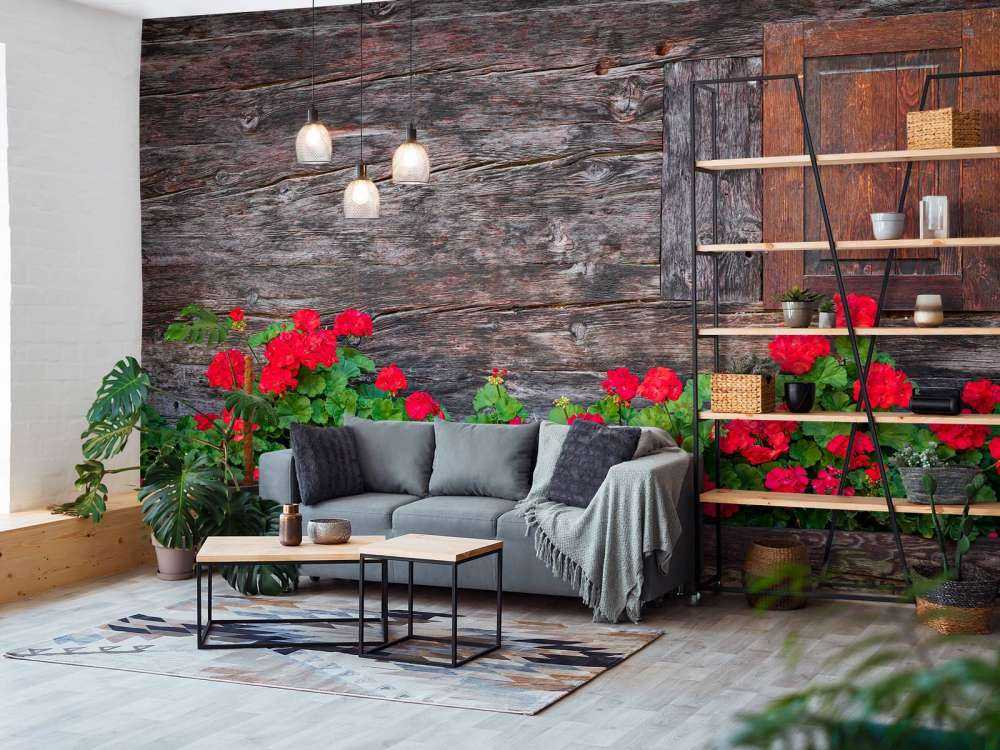 Madera vieja con flores