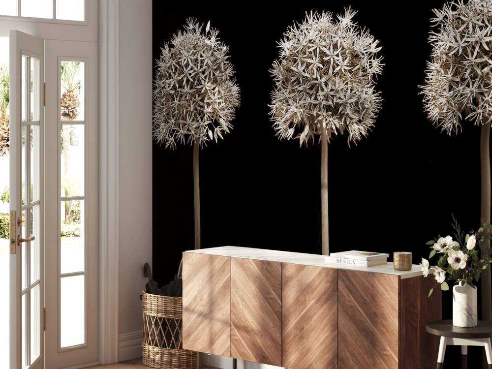 Tres flores de allium en fila