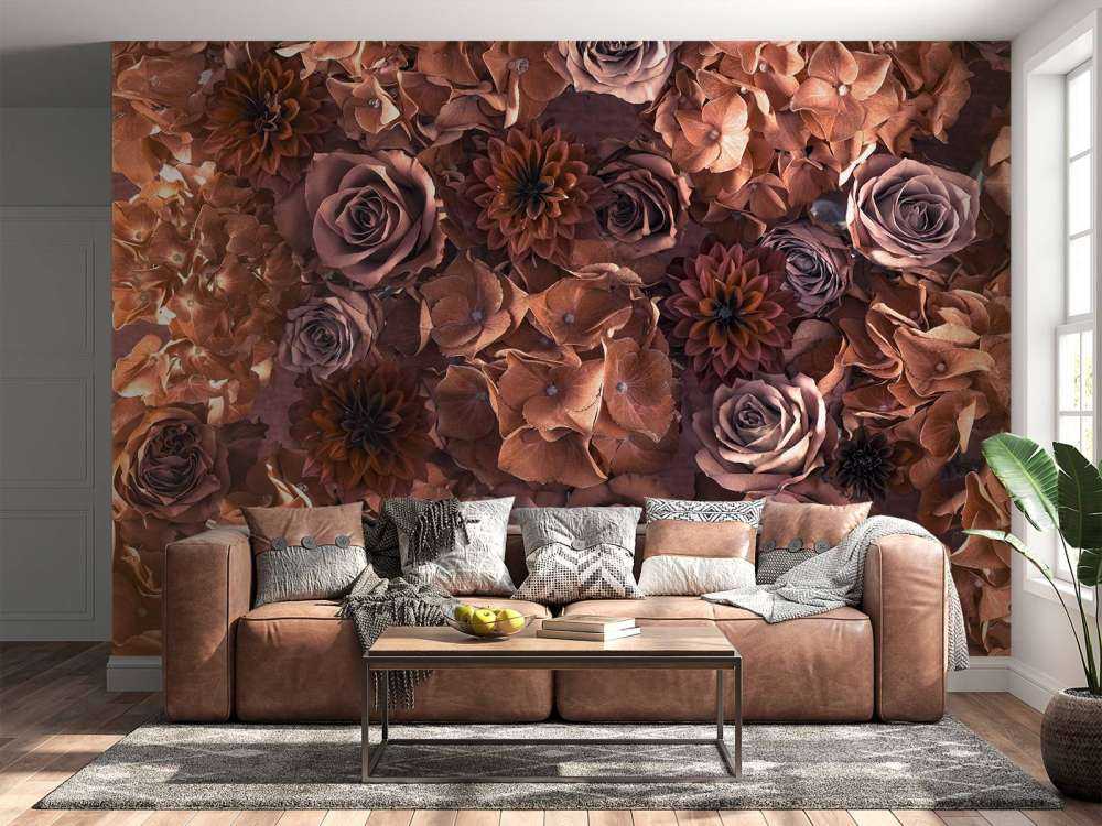 Hortensias, rosas y dalias