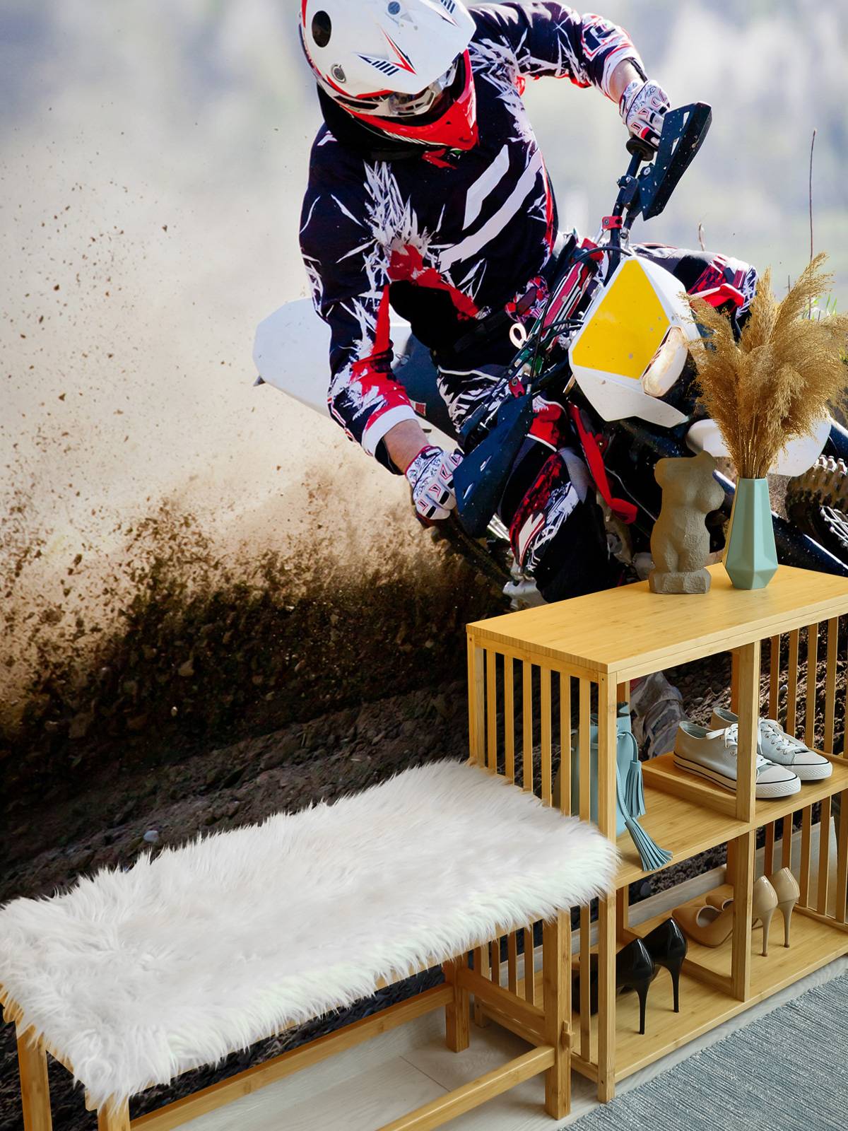 Papel Pintado Motocross Fácil De Aplicar 368x254cm - Decoración Dormitorio Niños Todoterreno Incluye Pegamento