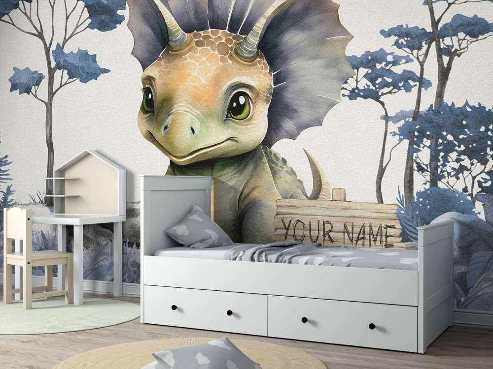 Bebé triceratops en la jungla azul