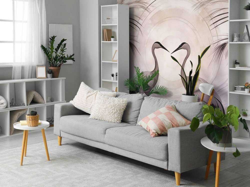 Grúas al atardecer gris