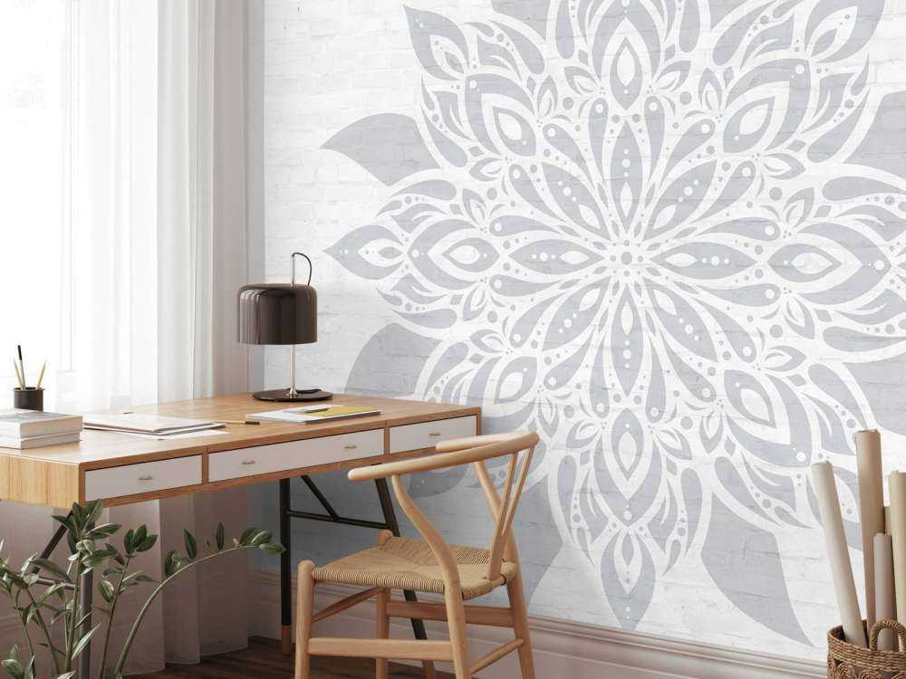 Flor de mandala gris suave