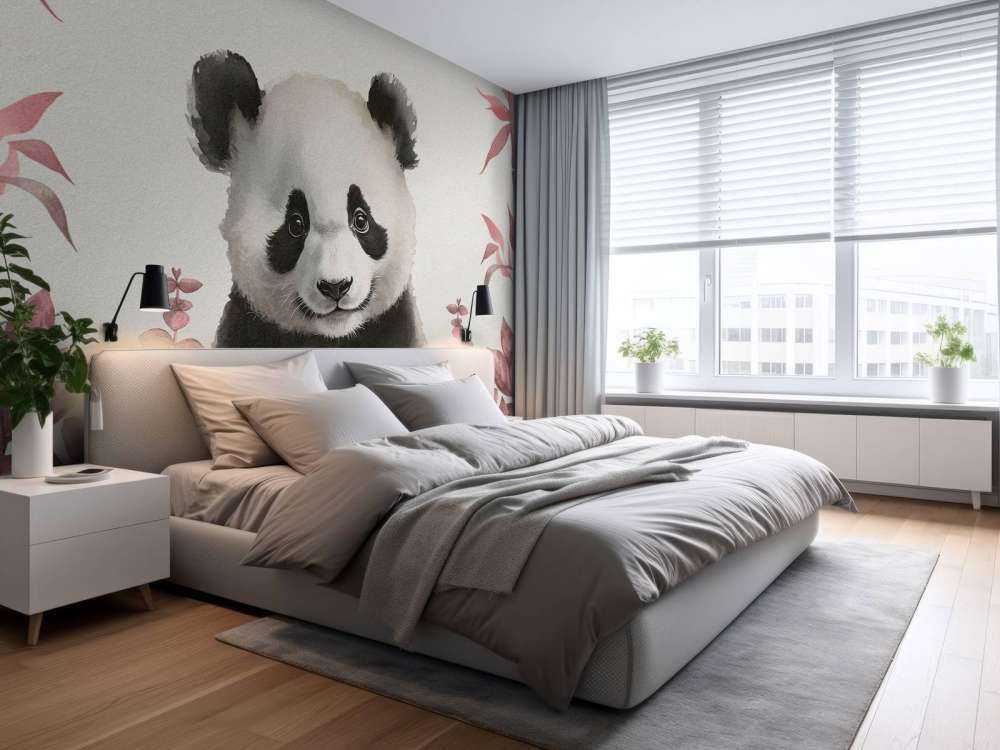 Bebé panda en la selva rosa