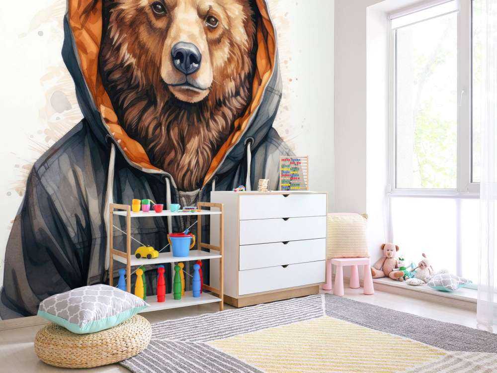 Oso Grizzly de Acuarela en una Sudadera con Capucha