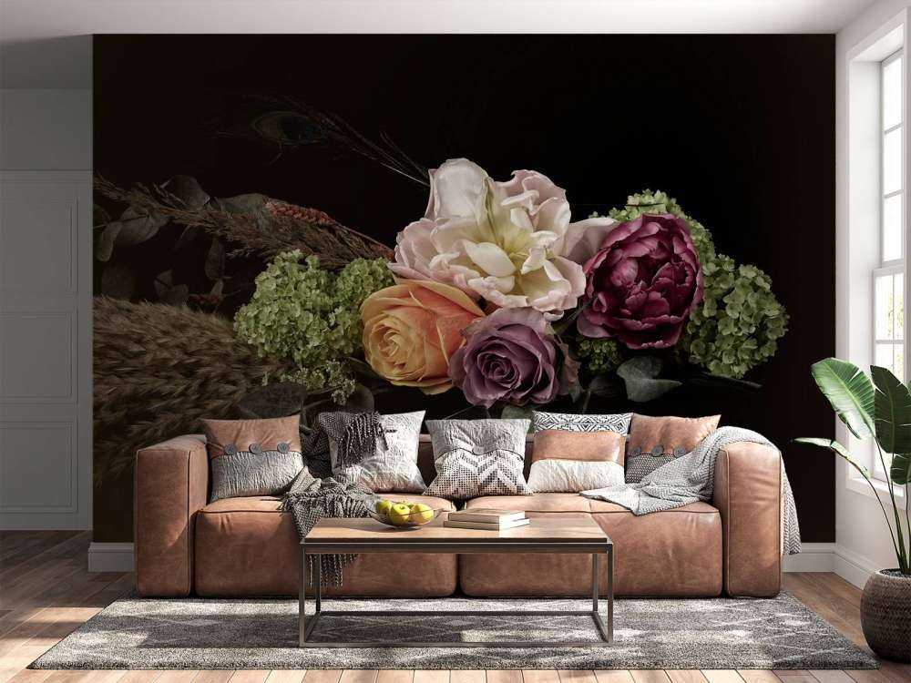 Ramo de flores de plumas de pavo real