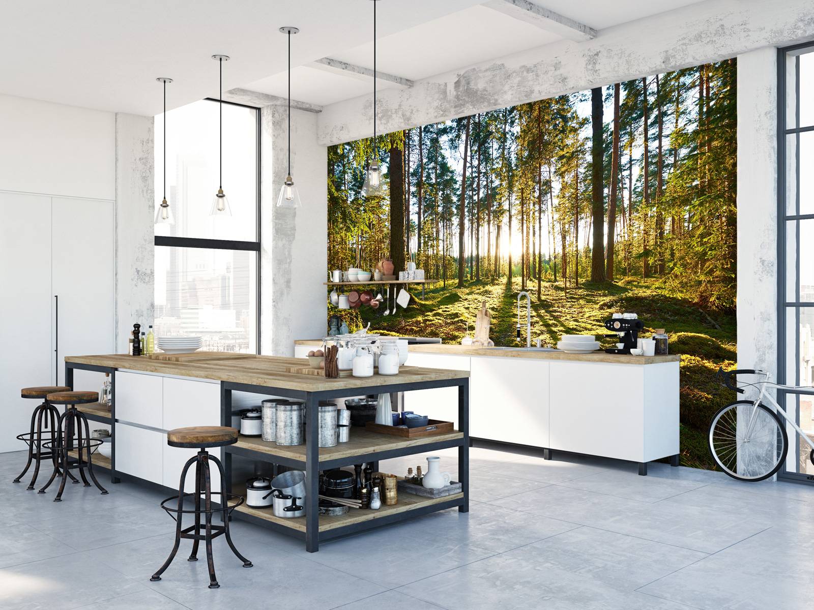 Papel Pintado - Bosque de pinos, image size:1600x1200