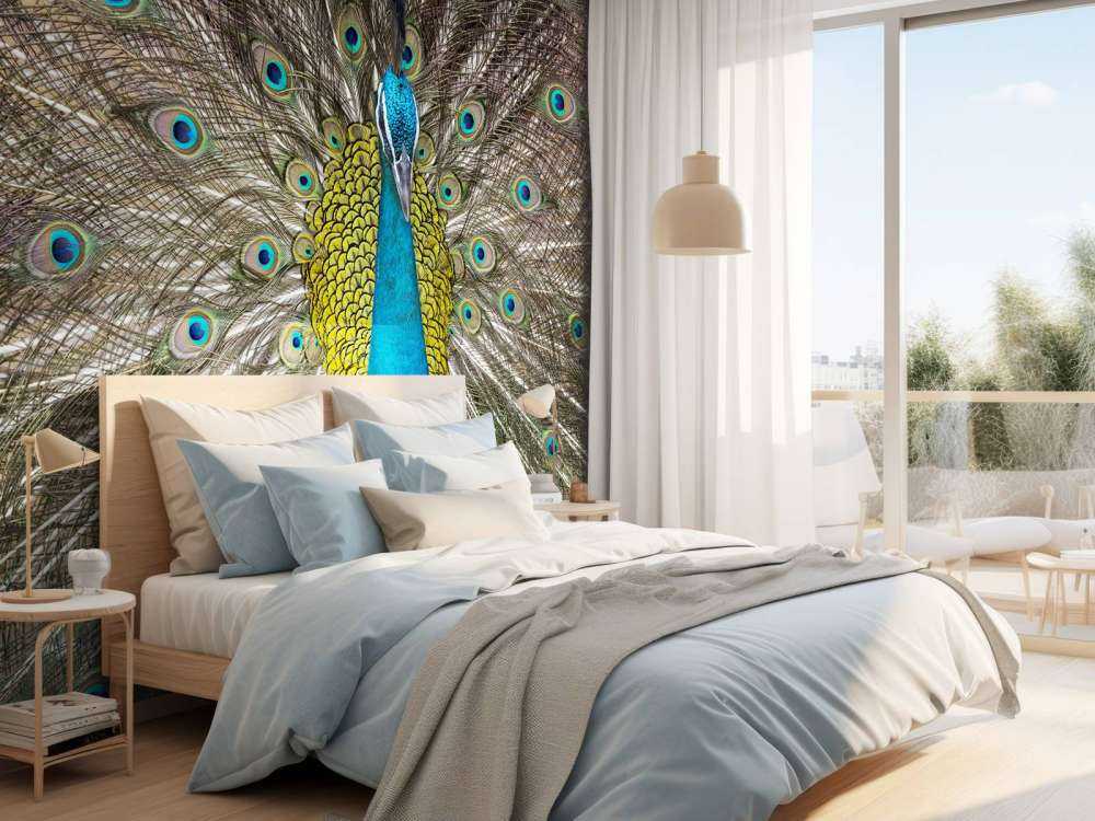Pavo real con plumas exhibidas