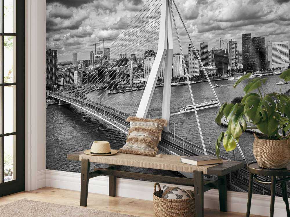 El centro de Rotterdam desde una gran altura en blanco y negro 