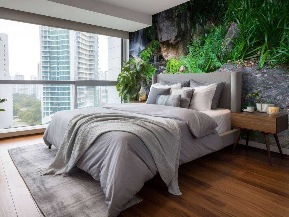 Cascada con plantas tropicales