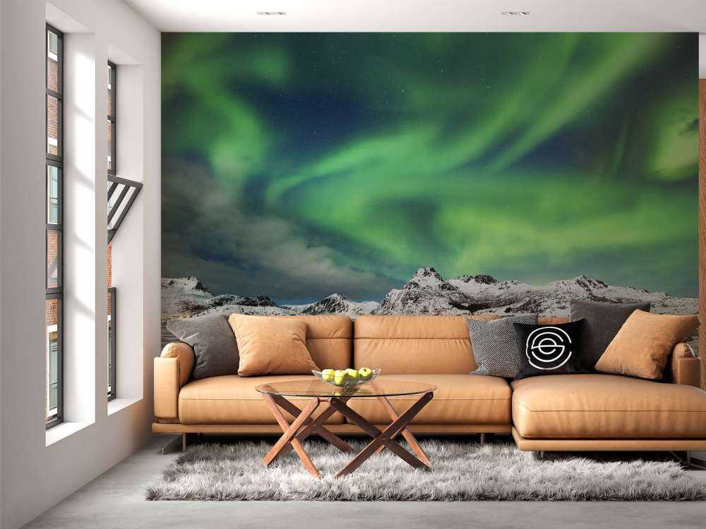 Aurora boreal sobre un paisaje invernal