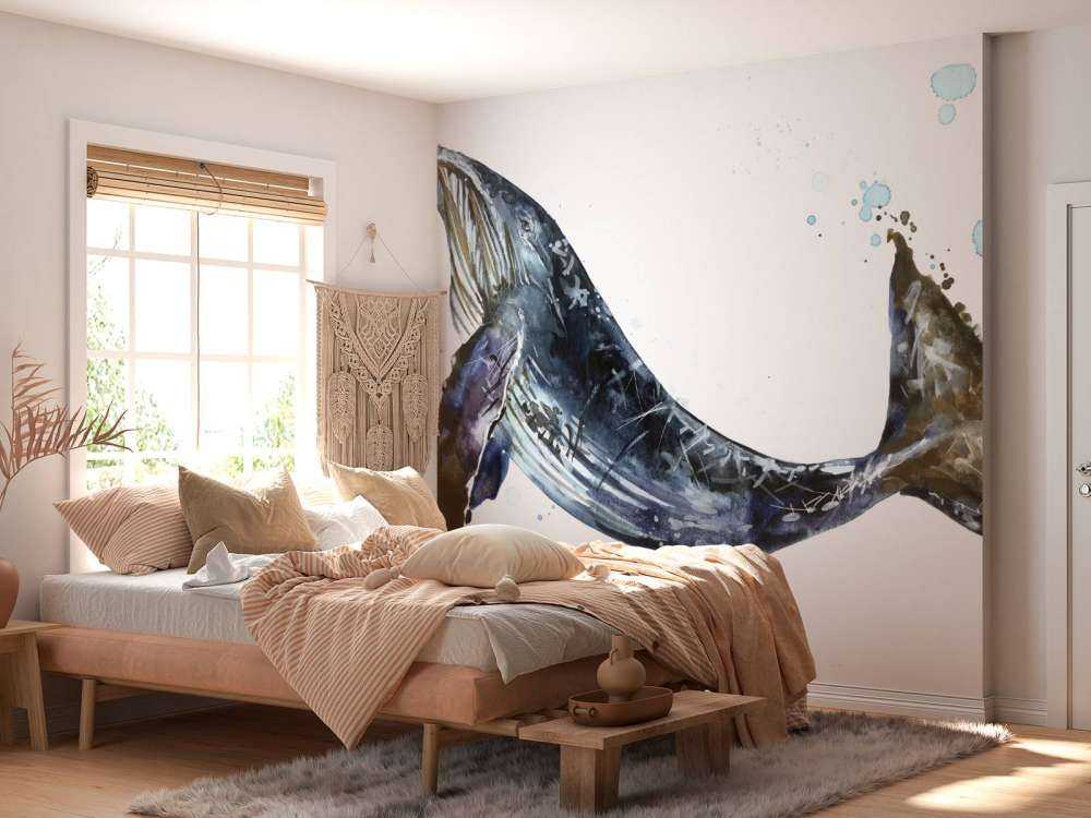 Ballena jorobada nadando en acuarela
