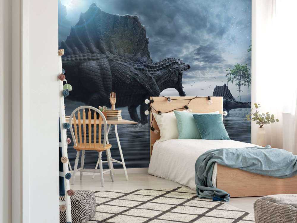 Grupo de Spinosaurus en un coto de caza