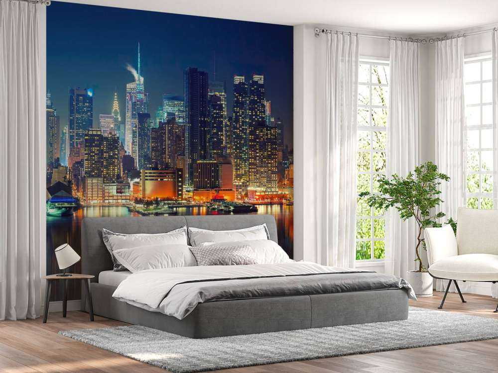 Empapelado del horizonte de Nueva York por la noche