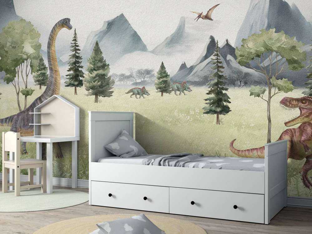 Paisaje con dinosaurios en color