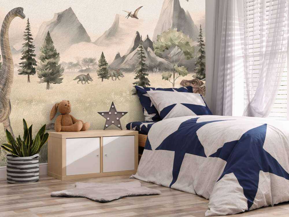 Paisaje con dinosaurios en beige