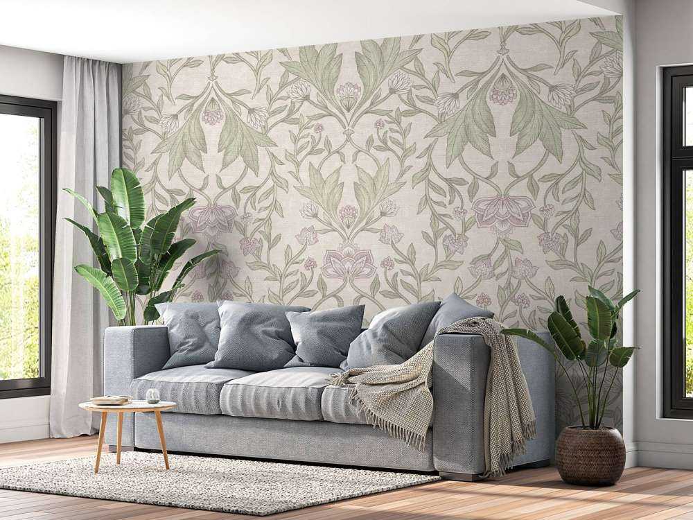 Morris damasco de flores - crema