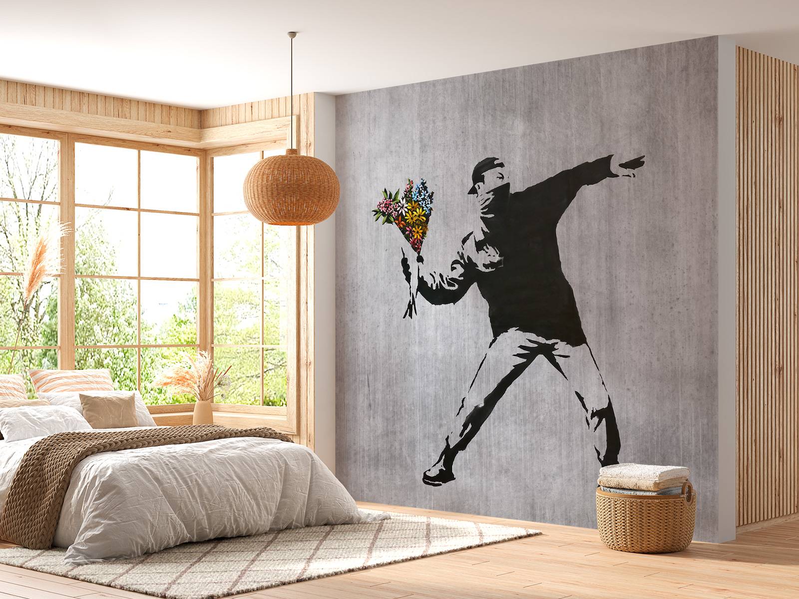 Papel Pintado - Banksy - Flower thrower, grey concrete