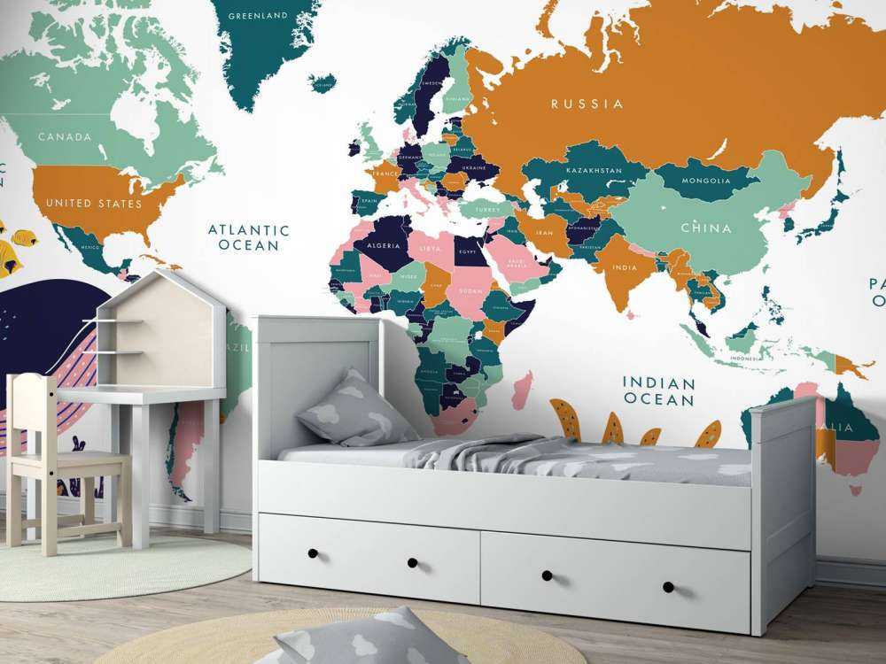 Mapa del mundo con animales del océano