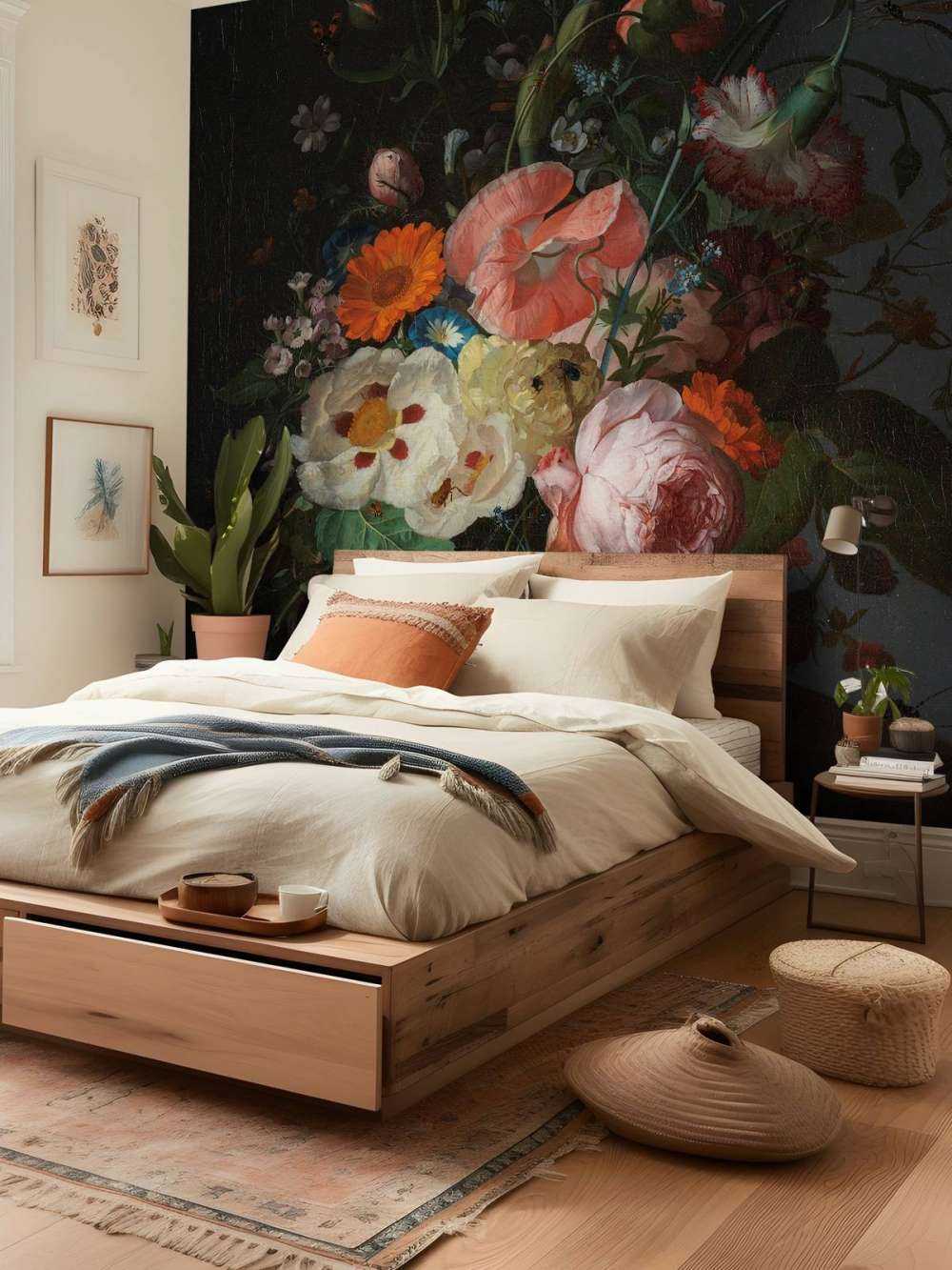 Bodegón con flores sobre una mesa de mármol