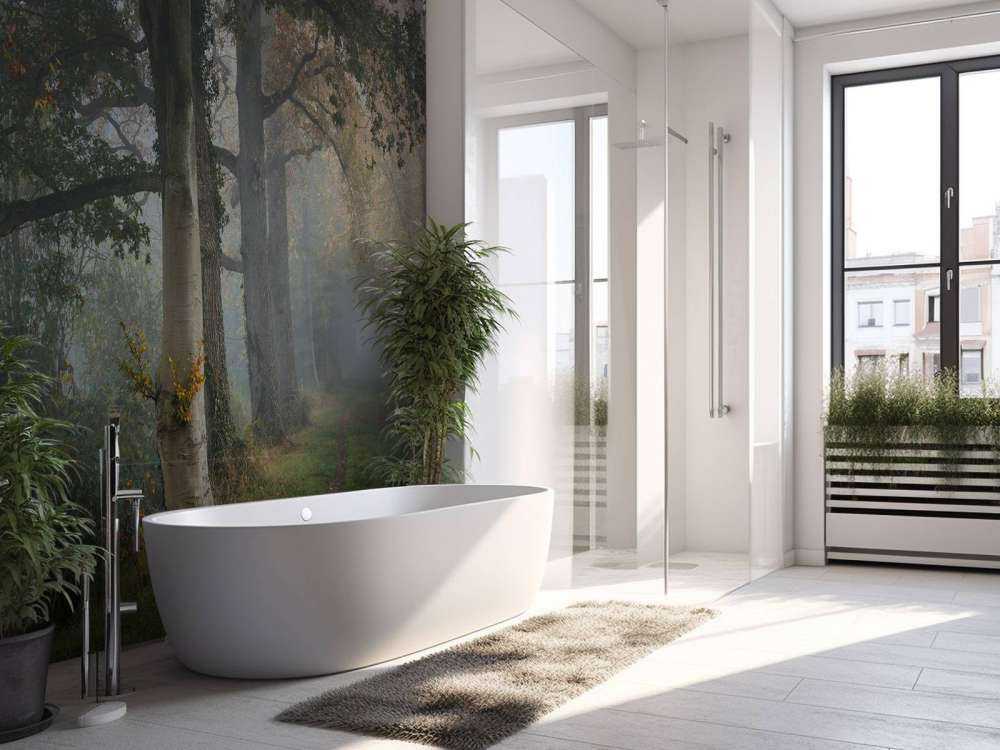 Carril con árboles en la niebla