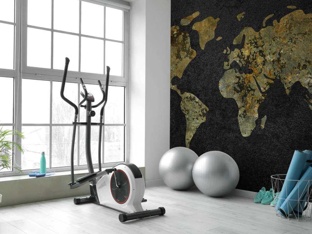 Mapa del mundo con textura verde dorada